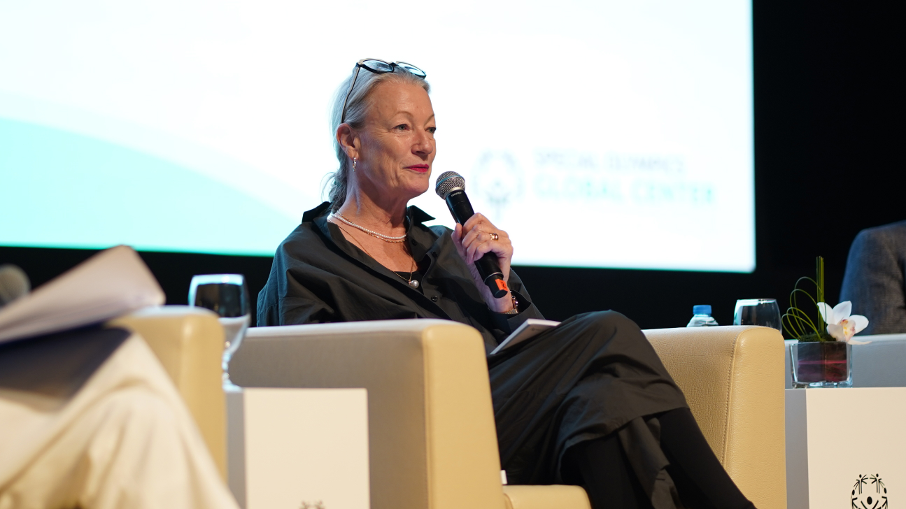 Professor Elizabeth Churchill speaks on a panel at the Special Olympics Global Center Summit.